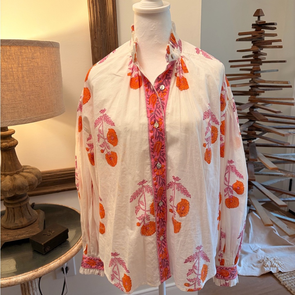 Alix Of Bohemia White Blouse with Orange Floral Design